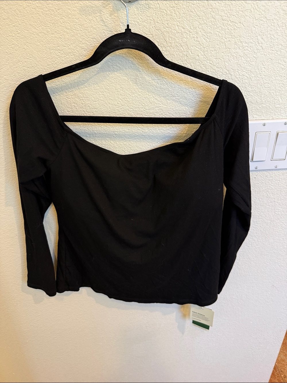 HALARA Black Square Neck Ribbed Long-Sleeve Top